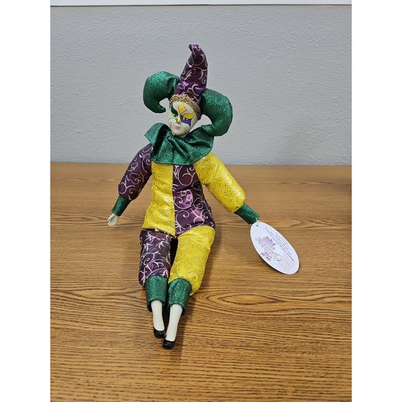 Vintage Jester/Clown Dolls Porcelain Head Hand Painted Face Fabric Body - Picture 3 of 5